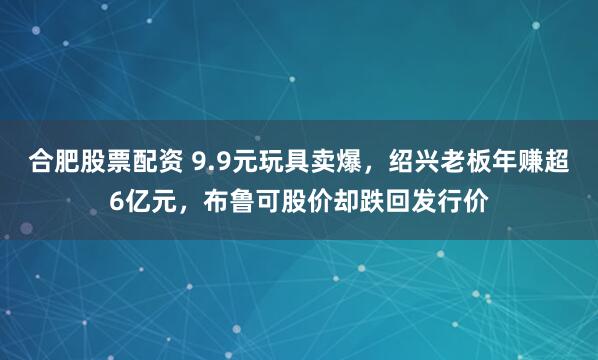 合肥股票配资 9.9元玩具卖爆，绍兴老板年赚超6亿元，布鲁可股价却跌回发行价